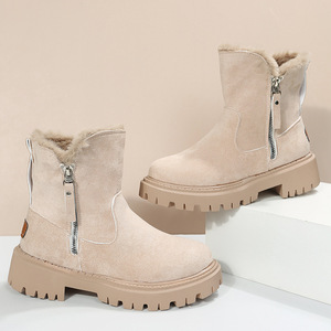 Sepatu bot wanita, sepatu bot salju ukuran besar, gaya dengan sol tengah dan bulu tebal untuk menjaga hangat bulu katun terintegrasi musim dingin - Product Image 5