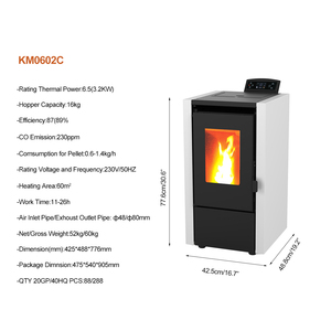 Poêles à granulés automatiques sans fumée de 6,5 kW avec certification CE EN06510 ROHS, alimentation automatique, petite taille, avec télécommande Wifi - Product Image 3