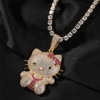 Hello Kitty Bling Métal Charme Personnalisé Chat Logo Strass Marque Privé En Alliage De Zinc Pendentif Étiquettes pour Collier