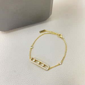 สร้อยข้อมือเงินแท้ 925 ชุบทอง ดีไซน์หรูหรา รูปทรงเรขาคณิต ประดับเพชรซิคอน ดีไซน์ทันสมัย เหมาะสำหรับงานปาร์ตี้และเป็นของขวัญ - Product Image 2