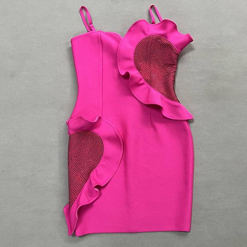 Elegant Women's Ruffles Heart Pink Mini Bandage Dress