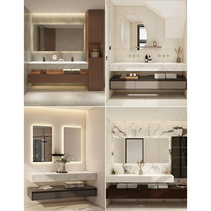 Modern Minimalist Style High-end White Series Integrated <strong>Stone</strong> Basin Single Bathroom Vanity with extra Large Smart Mirror - Product Image 6