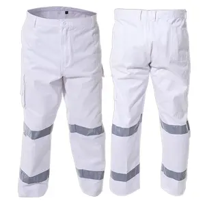 Celana Kerja Utilitas Kerja Kargo Reflektif Pria Katun 300GSM 100% Celana Kargo Putih Pelukis Bor Putih