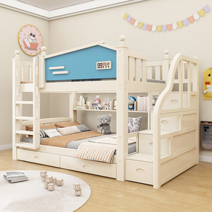 Cama Doble de Madera <span class=keywords><strong>Montessori</strong></span> para Niñas, <span class=keywords><strong>Literas</strong></span> <span class=keywords><strong>Infantiles</strong></span> de Dos Niveles con Tobogán - Product Image 2