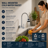 Robinet de cuisine mural classique pour hôtel, fonction eau froide, poignée unique, finition chromée, garantie 3 ans, vente en gros usine