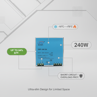Alimentation électrique sur rail DIN 240W avec PFC actif, faible ondulation 80mV, 24V 10A, SMPS industriel pour contrôle PLC et servo