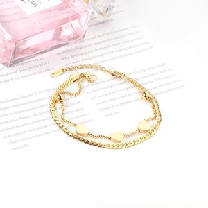High Quality 18K Gold Plated Heart Jewelry <b>Bracelet</b> Stainless Steel Minimalism Double Layer Link Chain <b>Bracelet</b> <b>for</b> <b>Girl</b> - Product Image 3