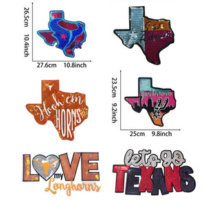 Grands patchs 3D en chenille à sequins, thermocollants, en feutre non-tissé, avec logo des équipes Texas State, Houston Texans, San Antonio Spurs, Longhorns, pour veste - Product Image 1