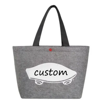 Bolso hecho a mano gris con logotipo personalizado, respetuoso con el medio ambiente, contraste de colores, regalo, bolsas de compras, impreso, fiesta, reciclado, moda, bolso grande de fieltro