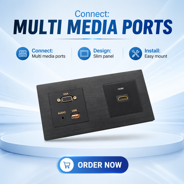 Multimedia Wall Mount Media Plate Electrical Wall Socket Stainless Steel Network VGA H-D-M-I 3.5mm Audio CE ROHS 50/60HZ 5A
