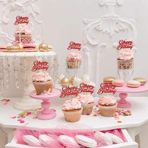 Adornos para Cupcakes de Cumpleaños, Decoraciones para Pasteles con Purpurina Roja para Celebrar Cumpleaños - Product Image 5