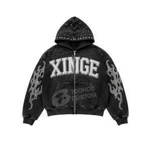 TOOHOO Custom Hoodies 100% Cotton 400GSM Heavyweight Zipper Boxy Fit Hoodie Vintage Acid Wash Hoodie Distressed Oversized Jumper - Product Image 2