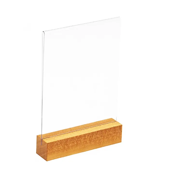 Kunststoff werbung tag zeichen karte display ständer holz basis tisch schreibtisch acryl menü halter standee