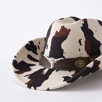 Chapeau de cowboy imprimé vache marron et blanc avec ceinture à clous Longhorn, idéal pour les fêtes Western et le Rodeo, pour adultes - Vente en gros
