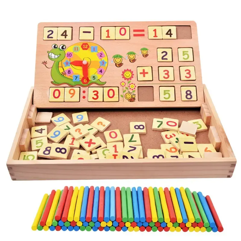 Fabrik Holz Multi Clock kognitives Spiel Mathematik Berechnung Lernbox Kinder Montessori Early Education Board Spielzeug