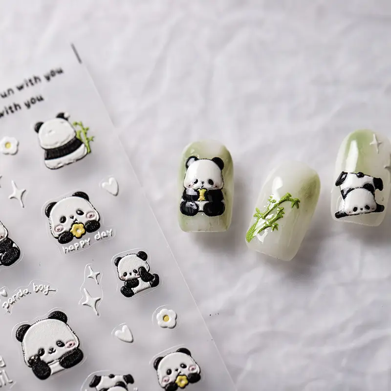 2023 Sk 5d Schattige Nagelsticker Chinese Stijl Nageldecoraties Panda & Bamboe Diy Zelfklevende Groothandel Voor Nail Art
