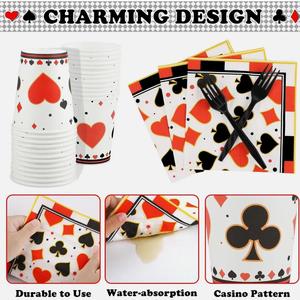 Juego de Vajilla para Fiesta de Cumpleaños con Temática de Casino de 144 Piezas, con Platos, Servilletas, Vasos y Cubiertos, para 24 Personas, Platos de Póker - Product Image 3