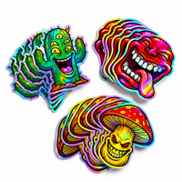Stiker Tengkorak Holografik Kustom Anti Air Perekat Sendiri Potongan Presisi Stiker Laser Kartun Unik untuk Botol Air Laptop