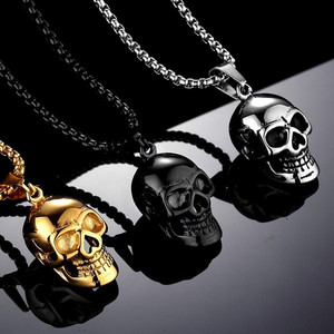 Collier pendentif crâne pour <span class=keywords><strong>homme</strong></span>, style punk gothique hip-hop, fabrication bon marché, avec placage or/<span class=keywords><strong>argent</strong></span>/noir - Product Image 4