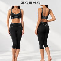 Ensemble de yoga 2 pièces pour femme, débardeur à fines bretelles et col en V, legging taille haute 7/8, effet ventre plat et rehausseur de fessiers, en Spandex et Nylon, tenue de sport