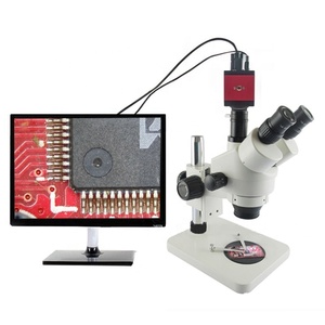 Microscopio estéreo trinocular 7X-45X con lente 0.7X-4.5x para inspección industrial con cámara y anillo de luz LED - Product Image 1