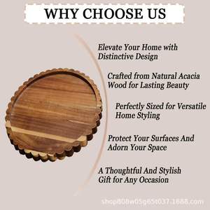 Plateau rond en bois avec figurine d'ange, bougie parfumée et vase pour la décoration de bureau à domicile, cadeau de baptême, assiette décorative en bois massif - Product Image 5