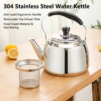 Bouilloire sifflante en acier inoxydable 304 avec poignée anti-brûlure et filtre infuseur, théière de qualité alimentaire pour tous types de cuisinières