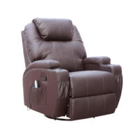 Fauteuil inclinable électrique une place avec télécommande, en cuir PU, structure en bois moderne, console de massage et porte-gobelet