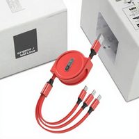 Câble USB rétractable 3-en-1 de haute qualité avec logo personnalisé, charge rapide Micro Type-C pour appareil photo et téléphones mobiles