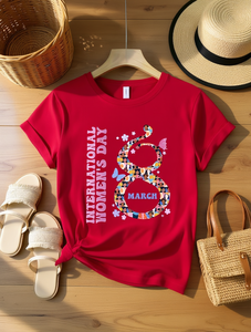 T-shirt per la Giornata Internazionale della Donna, da donna, a maniche corte, girocollo, con stampa grafica, in tessuto jersey casual, per tutte le stagioni, vestibilità regolare - Product Image 2