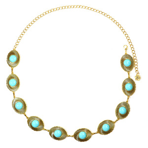 โซ่คาดเอวสีเทอร์ควอยซ์ โซ่โลหะรูปทรงเรขาคณิต สไตล์โบฮีเมียนตะวันตก สำหรับใส่ทุกวัน วัสดุโลหะผสมสังกะสี ประดับแบบฝังขอบเดี่ยว - Product Image 5