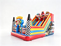 Château gonflable personnalisé pour enfants avec toboggan, thème voiture de course, pour fêtes intérieures et extérieures, aire de jeux