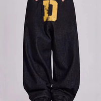 Jeans en denim baggy délavé de haute qualité en coton personnalisé avec impression DTG, mode masculine, streetwear, jeans noirs délavés pour hommes
