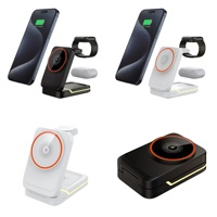Dudukan Pengisi Daya Nirkabel 3 in 1 Lipat 15W PD Magnetik, Lampu Tidur, Pengisi Daya Jam & Earphone, Penyangga Ponsel