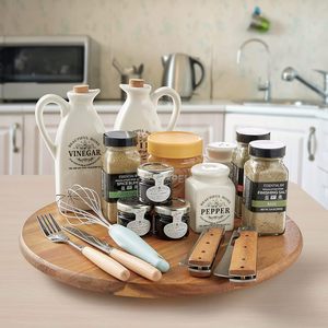 Plateau tournant Lazy Susan en bois d'acacia de 15 pouces, à un seul niveau, écologique, pour épices, sel et aliments - Vente en gros - Product Image 6