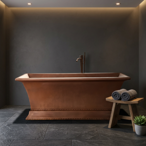 Baignoire ovale gonflable autoportante en cuivre avec fonction bain à remous, pliable, design élégant pour salle de bain domestique - Artisanat indien - Product Image 1