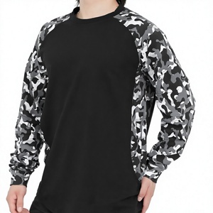 Black Camo <b>Raglan</b> Long <b>Sleeve</b> <b>T</b> <b>Shirt</b> Oversized Cotton Tee Digital Print Casual Men's - Product Image 4