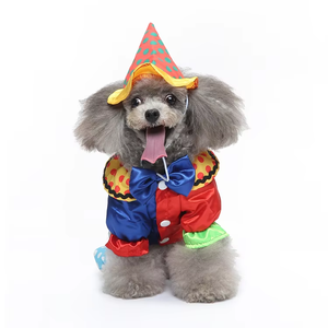 Nouvelle conception de costumes de <span class=keywords><strong>clown</strong></span> pour chiots, vêtements pour chiens mignons et colorés pour le cosplay avec des boules de pompons, un col à pois et un nœud papillon - Product Image 2