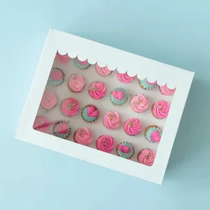 Op Maat Gemaakte Witte Kartonnen Cupcake-Doos Kan Het Afdrukken Van 24 Holes Cupcake-Dozen Voor Bruiloften Accepteren