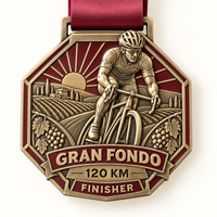 Médaille de course cycliste 3D gravée en bronze antique Gran Fondo pour la course de marathon sur route de 120 km – Récompense pour les finalistes