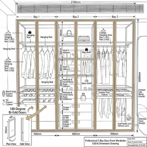 Système de dressing en L en bois clair avec étagères ouvertes multi-niveaux, tringles de suspension et tiroirs – Organisateur de chambre - Product Image 5