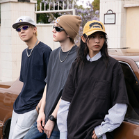 BYABC-G24 Vente en gros de T-shirts en coton lavé 300g, personnalisables avec impression de poche vintage, col rond, manches courtes, vierges pour personnaliser votre design