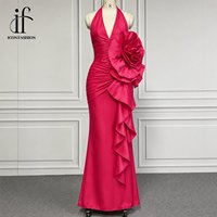 Robe de soirée sirène en satin fuchsia, dos nu, à volants floraux 3D, froncée, longue, pour femme, idéale pour les fêtes et les demoiselles d'honneur
