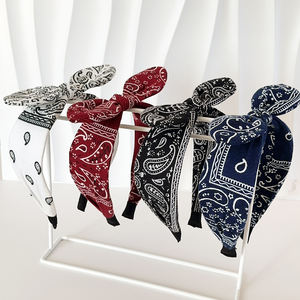 عصابات رأس بوهيمية بنقشة بيزلي مع عقدة، عصابات رأس عريضة بعقدة علوية، عصابات شعر بتصميم أذني أرنب، إكسسوارات شعر للنساء - Product Image 3