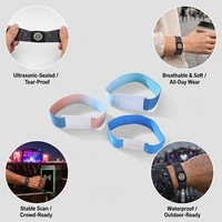 Bracelets événementiels personnalisés OEM en tissu élastique, écologiques, avec RFID, code QR, NFC, 13,56 MHz, impression de logo, style art populaire