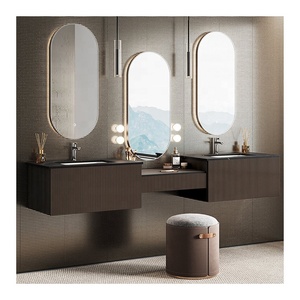 Diseño personalizado <span class=keywords><strong>baño</strong></span> <span class=keywords><strong>lavabo</strong></span> <span class=keywords><strong>muebles</strong></span> espejo estriado Panel doble fregadero <span class=keywords><strong>baño</strong></span> gabinete nogal <span class=keywords><strong>con</strong></span> estantes - Product Image 4
