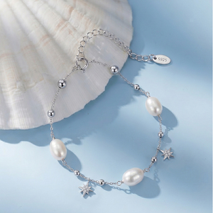 Bracelet <span class=keywords><strong>en</strong></span> argent sterling 925 RINNTIN GPB60 avec perle d'eau douce naturelle et breloque étoile, chaîne fine réglable pour femme - Product Image 1