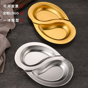 Stainless Steel Double Compartment Plate Solid Color Restaurant Serving <b>Tray</b> For Hotel Meals Coffee <b>Tea</b> - Product Image 1