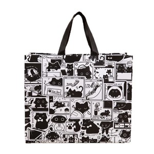 Xinsen Cartoon Black <b>Cat</b> Non Woven Bag Spunbond <b>Fabric</b> Tote For Gift And Clothing Packaging - Product Image 5