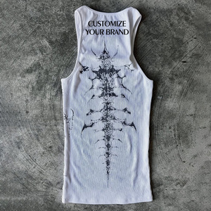 Top Senza Maniche Stile Y2K Cyber Sigilism Grunge, <span class=keywords><strong>Canotta</strong></span> Gotica <span class=keywords><strong>Bianca</strong></span> <span class=keywords><strong>a</strong></span> <span class=keywords><strong>Costine</strong></span> con Stampa di Croce Gotica e Scritta - Product Image 6